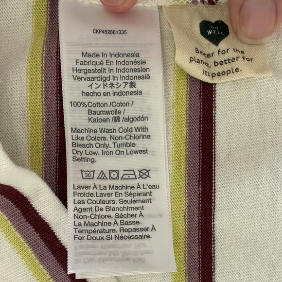 Madewell Womens Striped Long Sleeve Cotton T-Shirt White Burgundy Green S - Picture 5 of 8